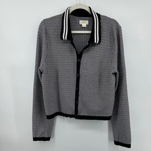 Maeve Preppy Academic Feminine Sporty Classic Black/White Patterned CardiganSzXL